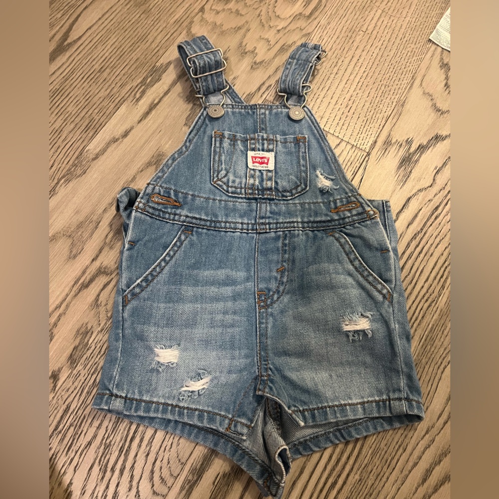 Levi's Blue Denim Overalls with Distressed Details 6Months